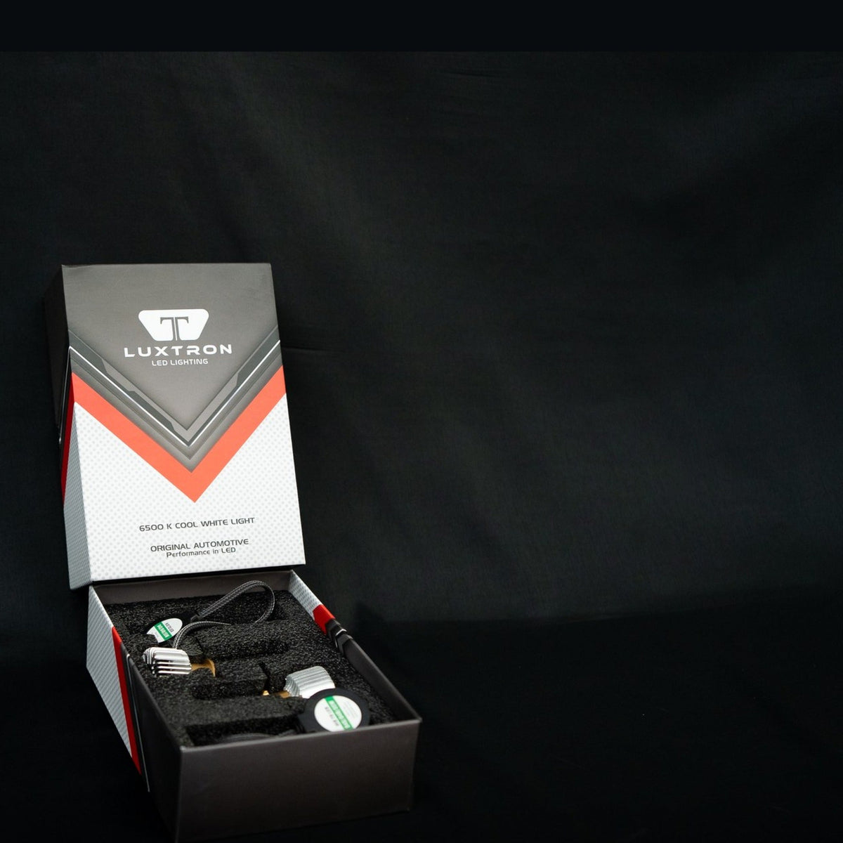 Luxtron LED headlight bulb retail box, opened