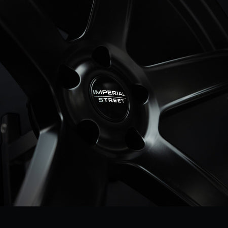 Imperial Street Series 1 satin black alloy wheel, close-up of the spoke and rim edge finish