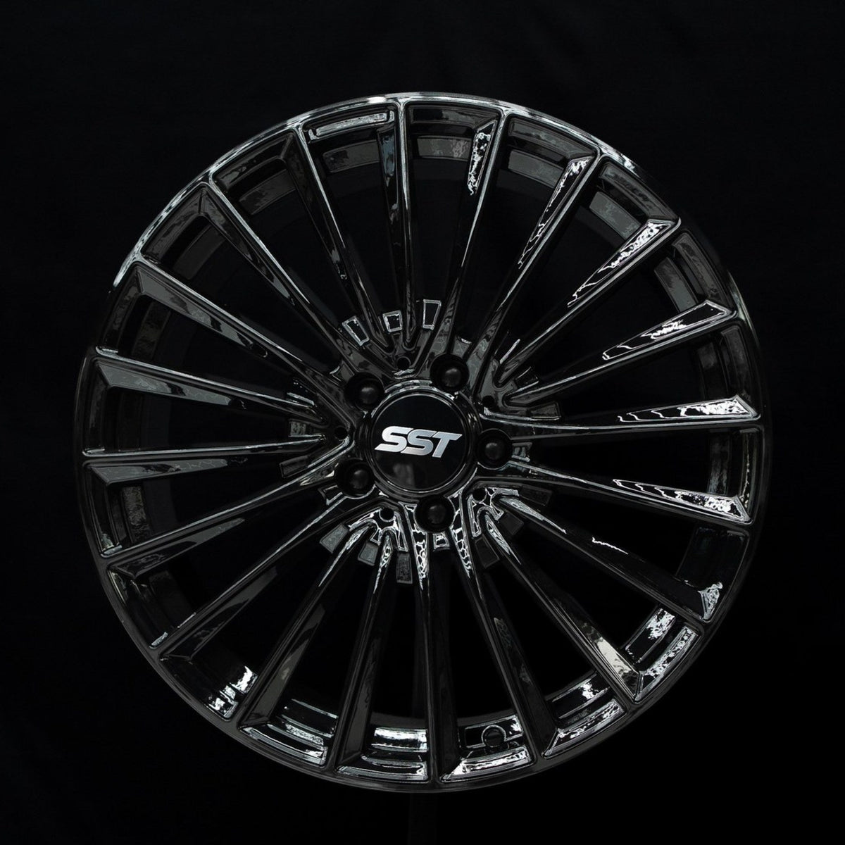SST 1 gloss black alloy wheel, face view