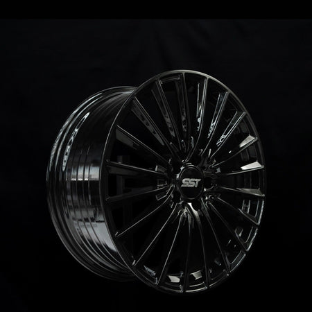 SST 1 gloss black alloy wheel at a three-quarter angle showing spoke depth