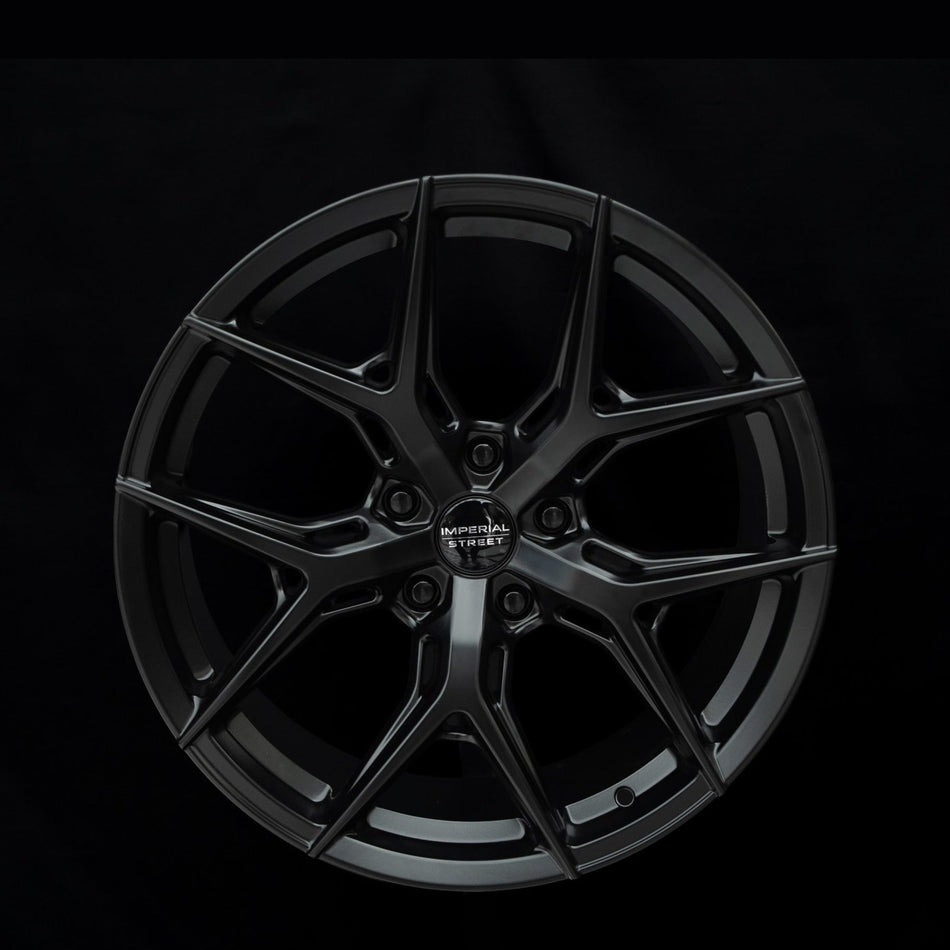 Imperial Street Series 3 matte black alloy wheel, face view