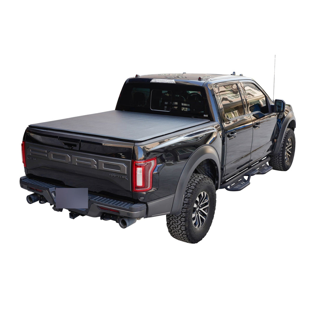 Titan Soft Tri-Fold tonneau cover closed on a black pickup truck bed