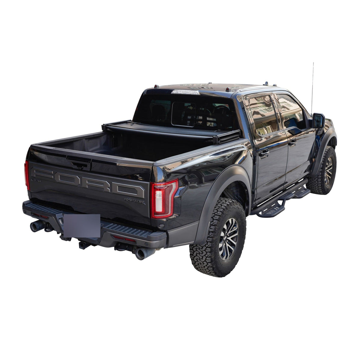 Titan Soft Tri-Fold tonneau cover folded fully forward against the cab